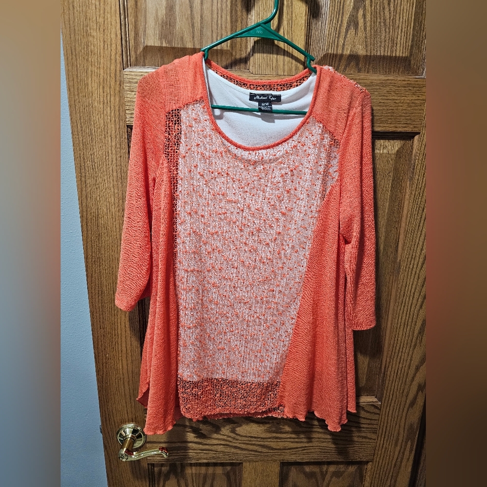Michael Tyler Women's Orange Textured Blouse